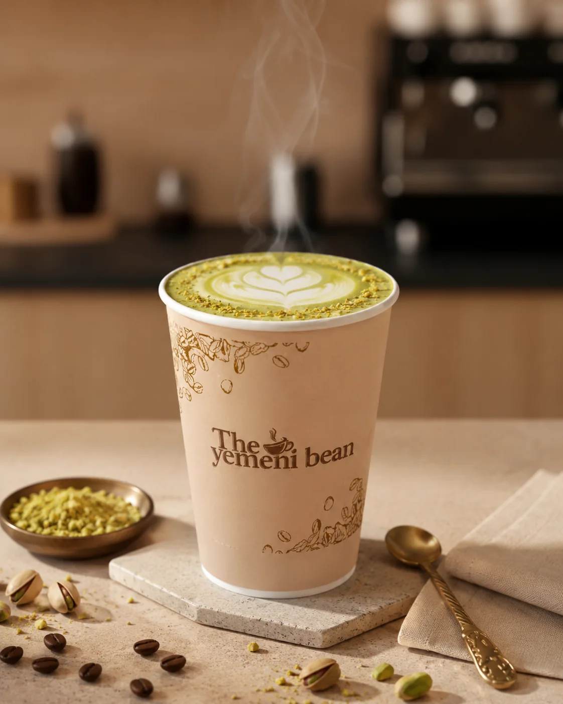 Pistachio latte with premium presentation